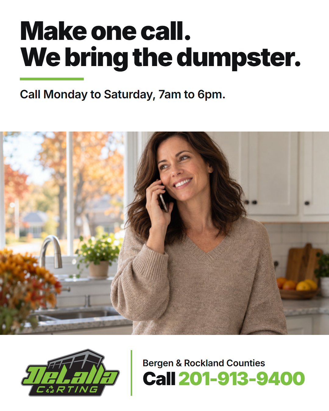 client on phone ordering a dumpster